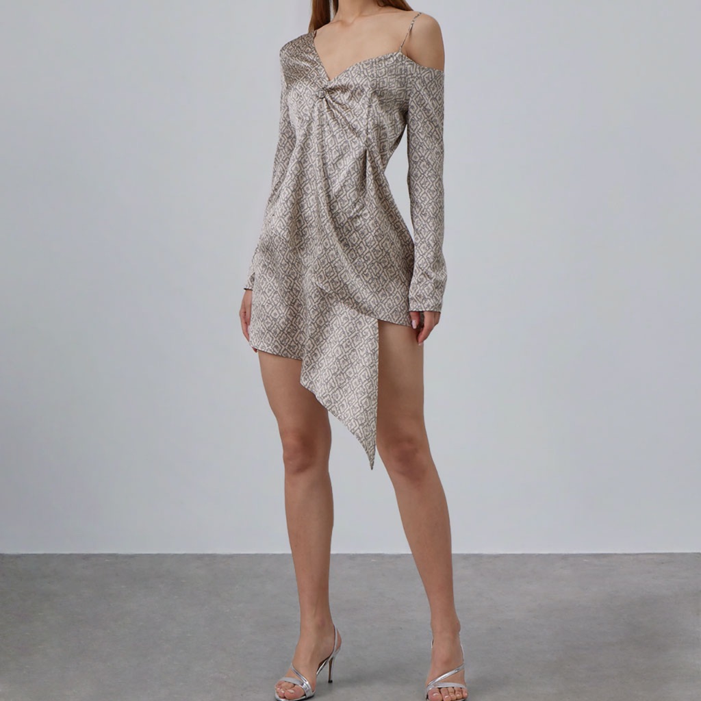 Silk Maison - Romantic Allure Off-Shoulder Asymmetrical Silk Dress